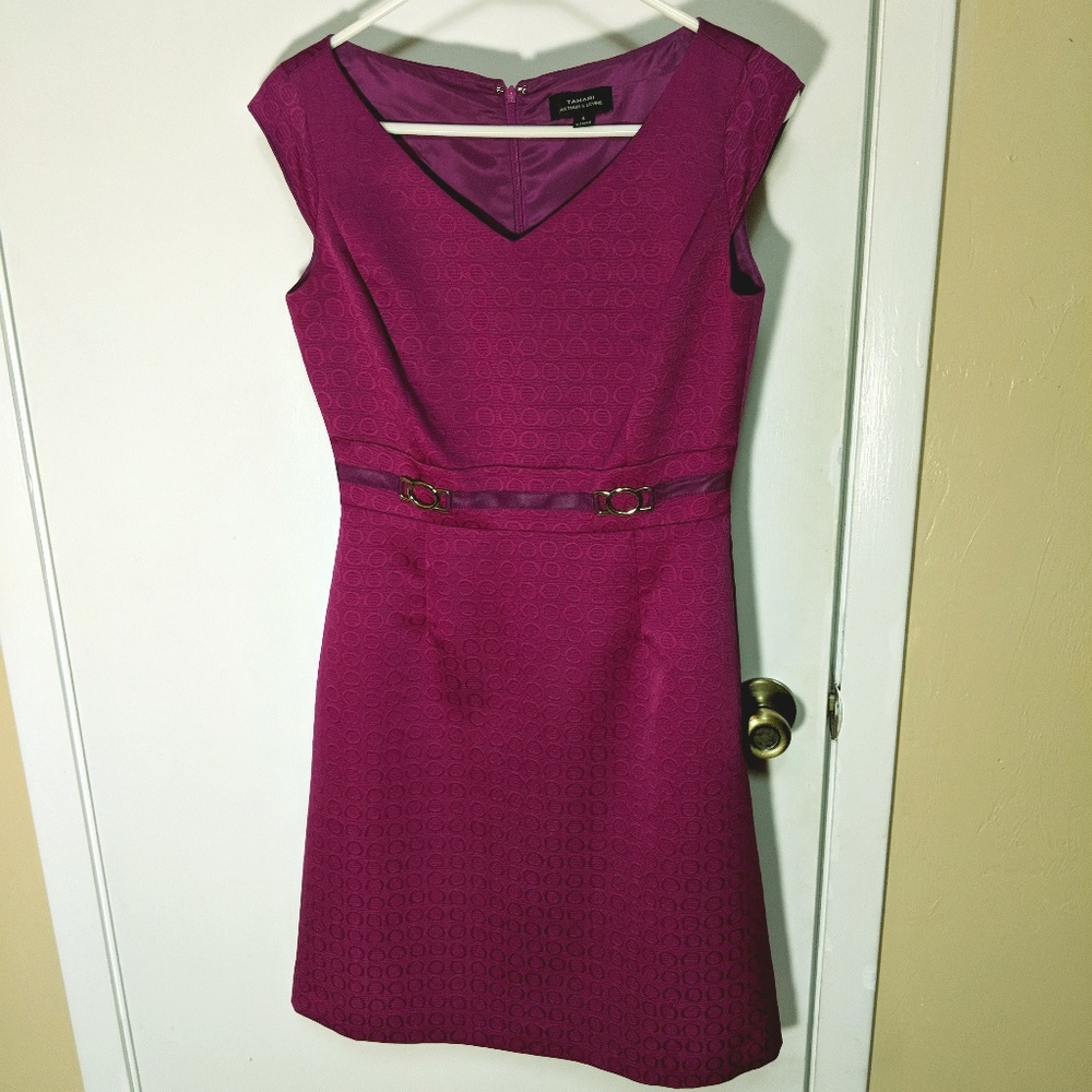 Tahari Magenta and Gold work Dress